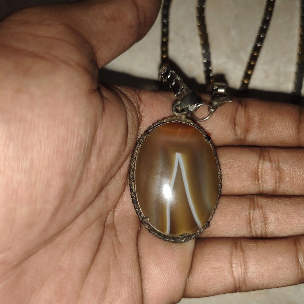 kalung bandul liontin batu kuno langka antikk iketan perak unik