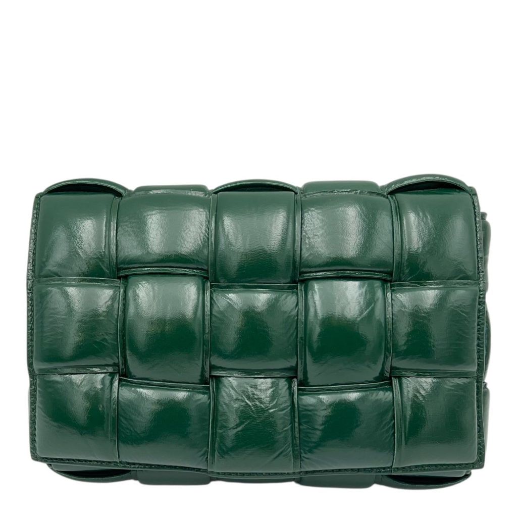 Bottega Veneta Cassette Shoulder Bag Green in Patent Leather PRELOVED