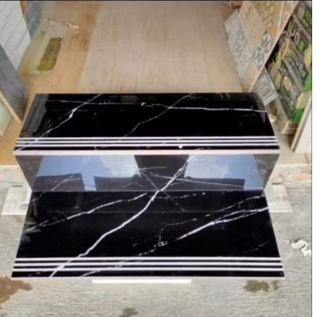 Granit Pijakan anak tangga 30x80 20x80 hitam urat putih Valentino gres glosy