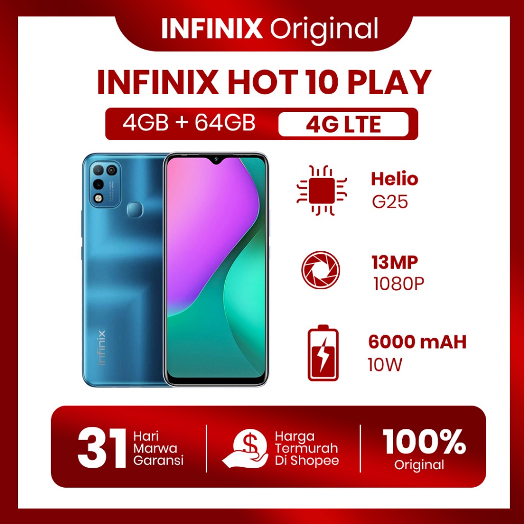 INFINIX HOT 10 PLAY 4/64 GB FULLSET ORIGINAL SECOND GARANSI 100% UANG KEMBALI