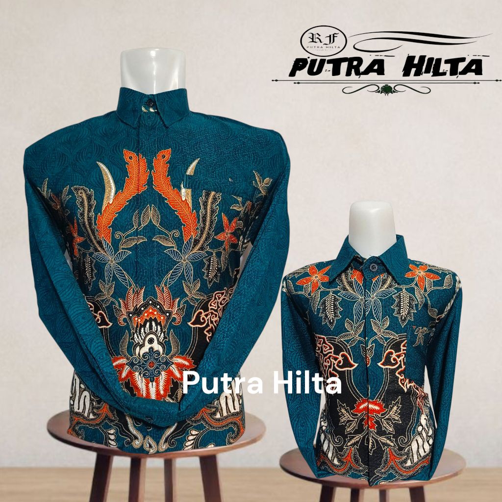 kemeja batik dobby hijau emerald couple ayah dan anak adem lapis furing premium//batik pesta couple 