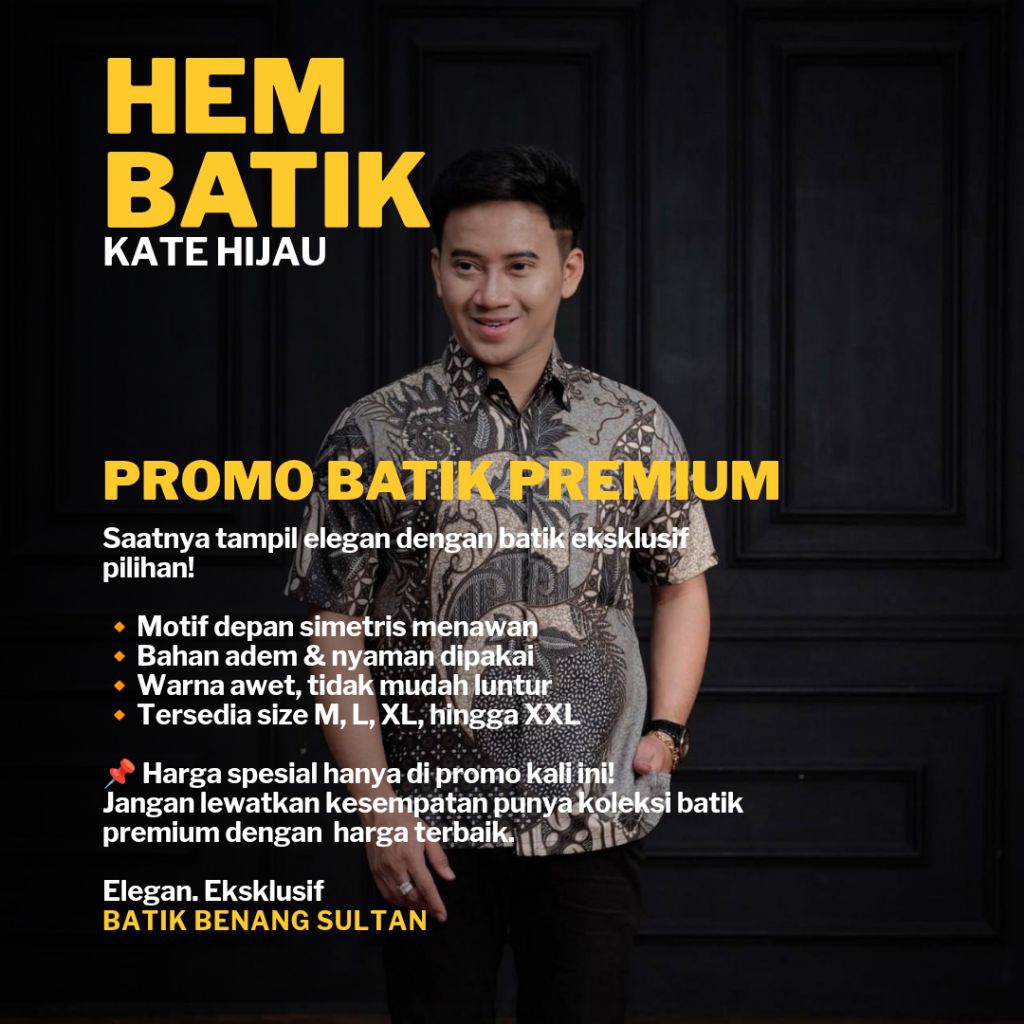 BATIK PRIA LENGAN PENDEK, MOTIF KATE HIJAU, TEKSTUR KAIN HALUS, HARGA PROMO & TERMURAH