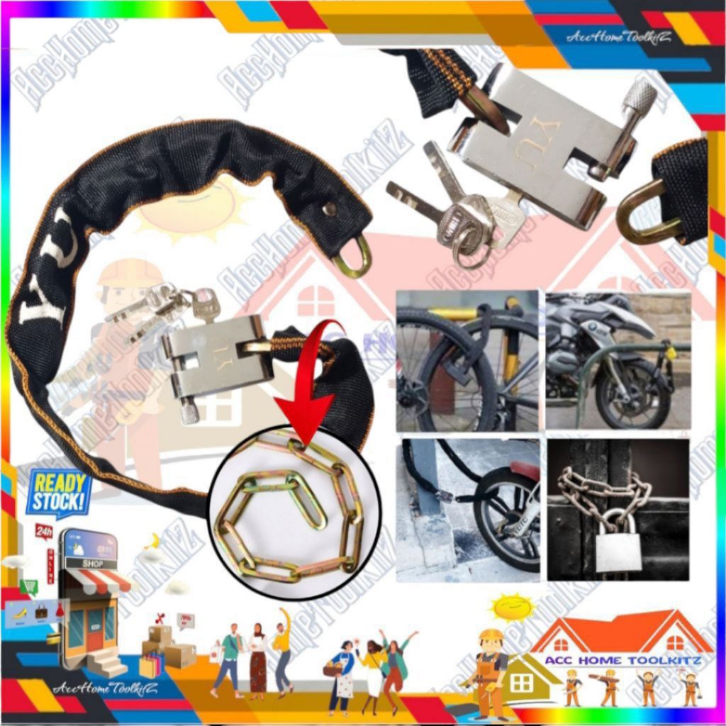 Gembok Rantai Tebal Serbaguna Kunci Pagar Panjang Rantai Sepeda Motor Helm Ban Mobil honda yamaha Ku