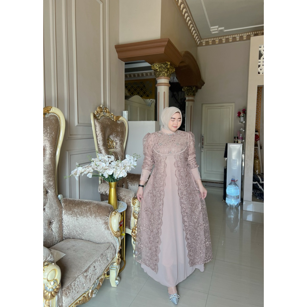 {RHS} Alyssa gamis ceruty babydoll full furing/gamis ceruty brokat payet no Busui / gamis kondangan 