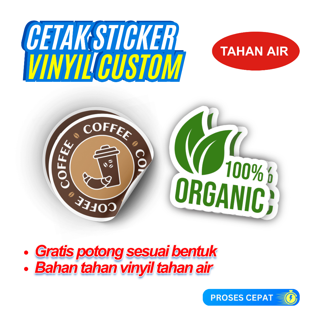 

Sticker Vinyil Tahan Air Ukuran 5cm x 5cm & 2.5cm x 2.5cm | Gratis Potong Sesuai Bentuk