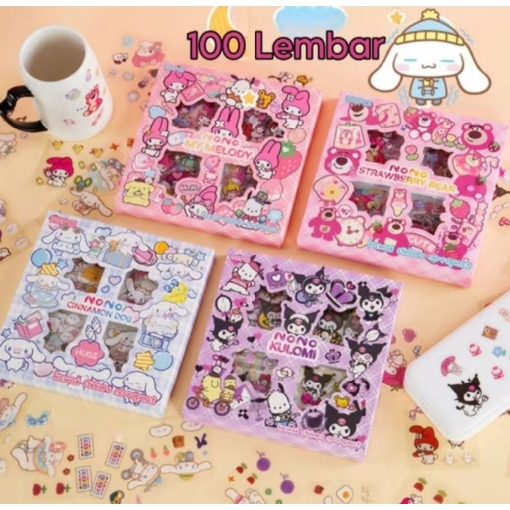 

100 Lembar Sticker Lucu 2D Labubu Sanrio Karakter Kuromi dan Melody