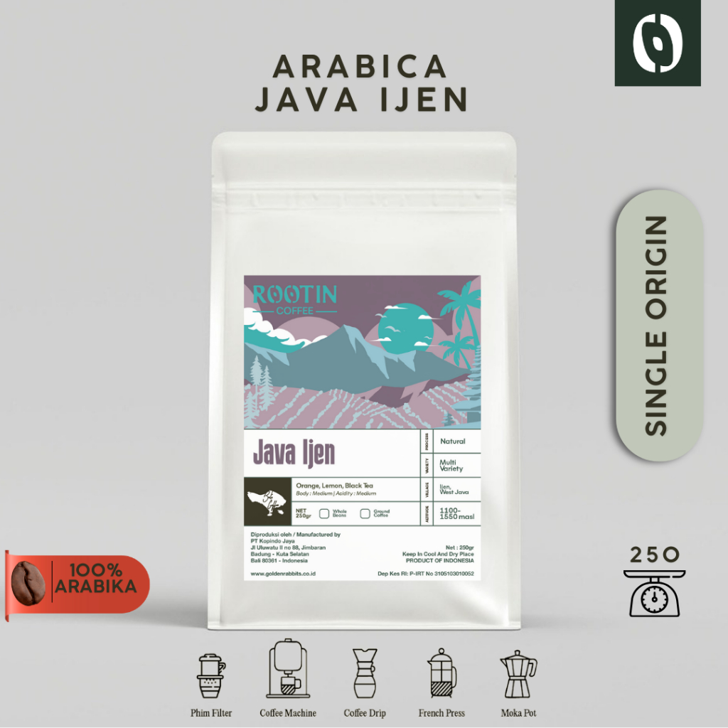 

Rootin Coffee Java Ijen Single Origin Arabika Roasted Beans Biji dan Bubuk Kopi / 250gr