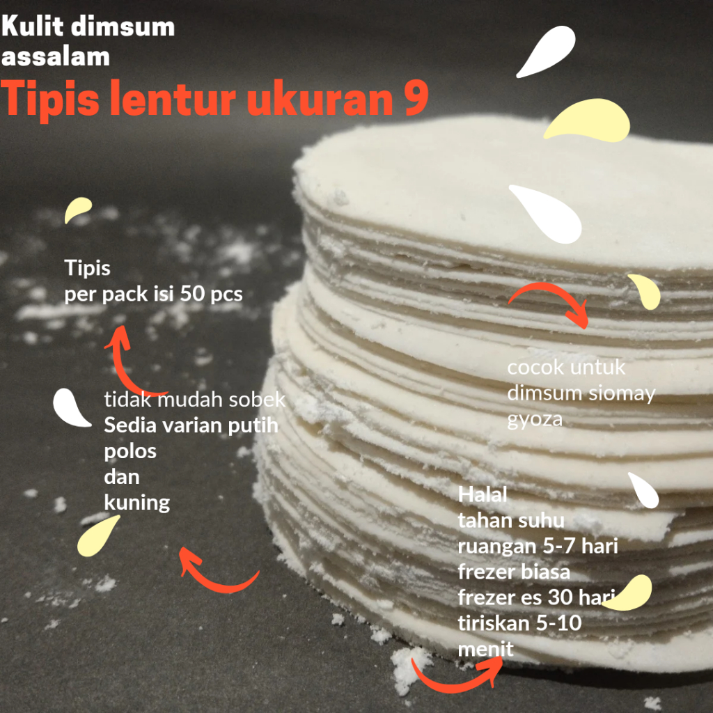 

Kulit dimsum siomay gyoza pangsit polos bulat uk.9,5 isi 200 lembar