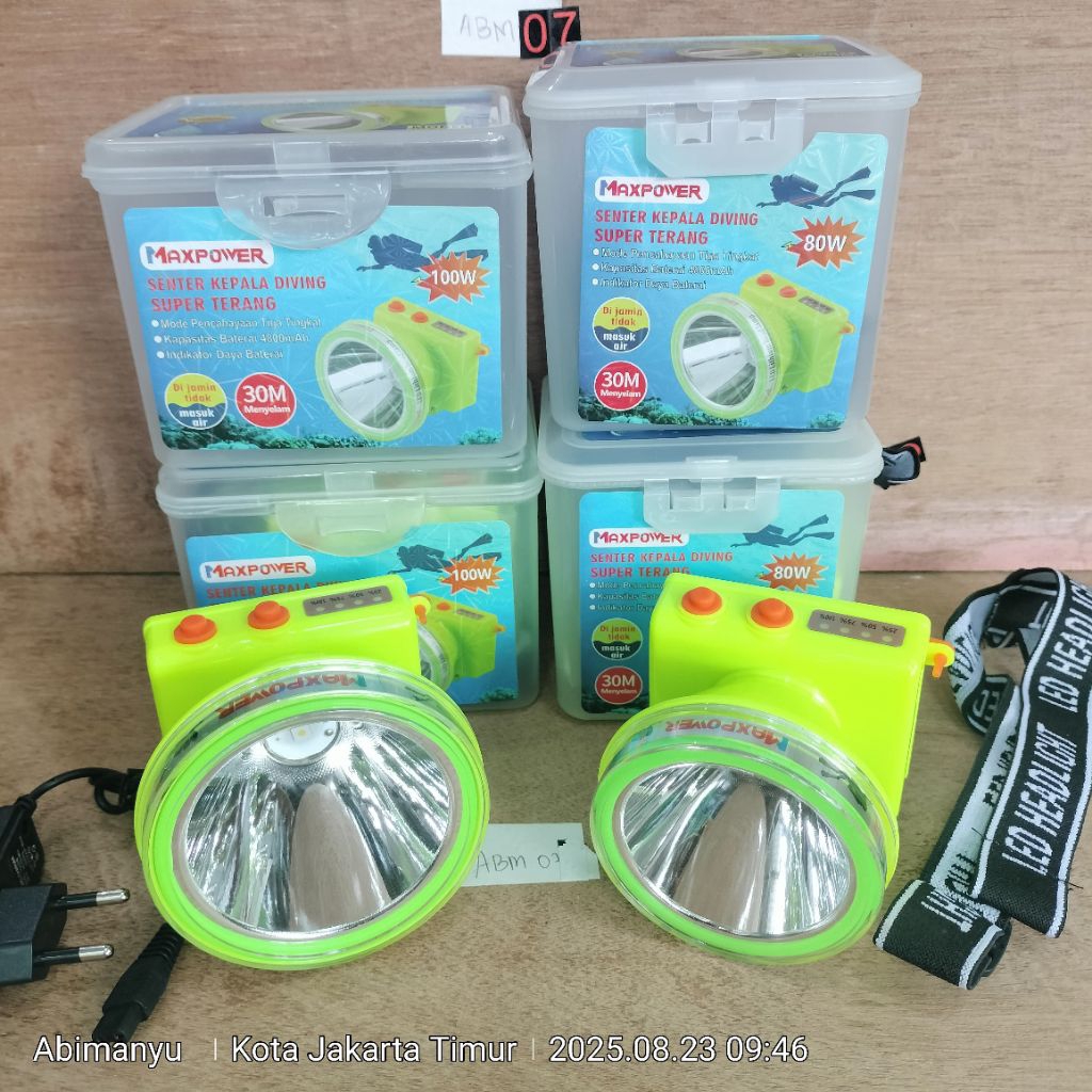 Senter kepala selam LED 80 WATT 100 WATT MAXPOWER mx-2167/2168 cahaya putih baterai 4800mAh 3 mode c