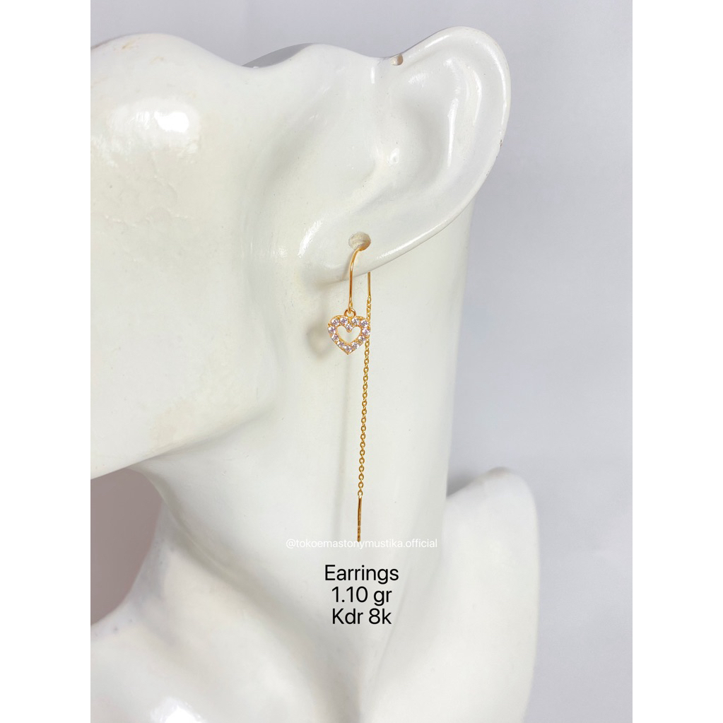 Anting Emas Model Hati Mata Putih Gold 8K