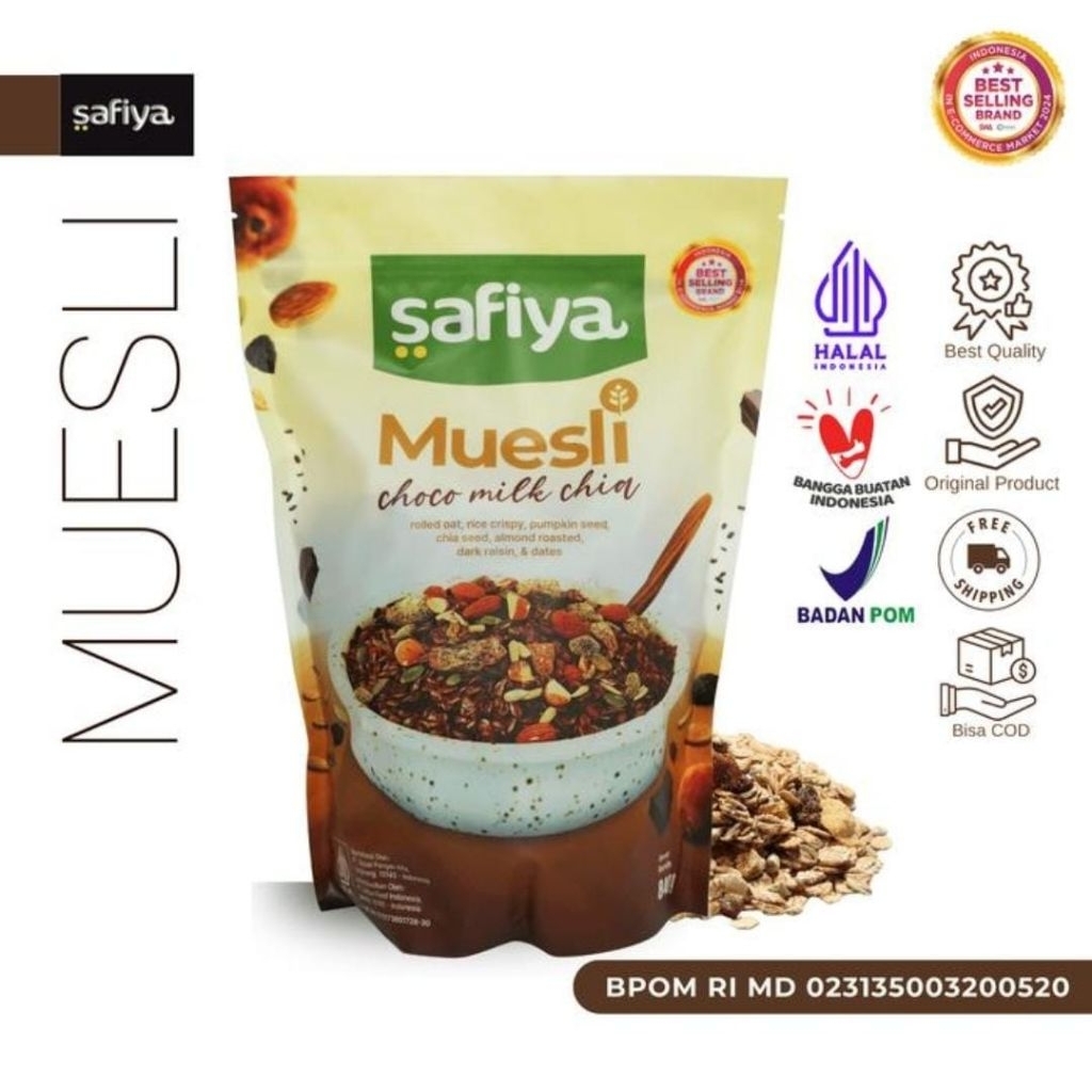 

MUESLI CHOCO MILK SAFIYA 840 & 420 GRAM SEREAL CHIASEED WITH OATMEAL PREMIUM