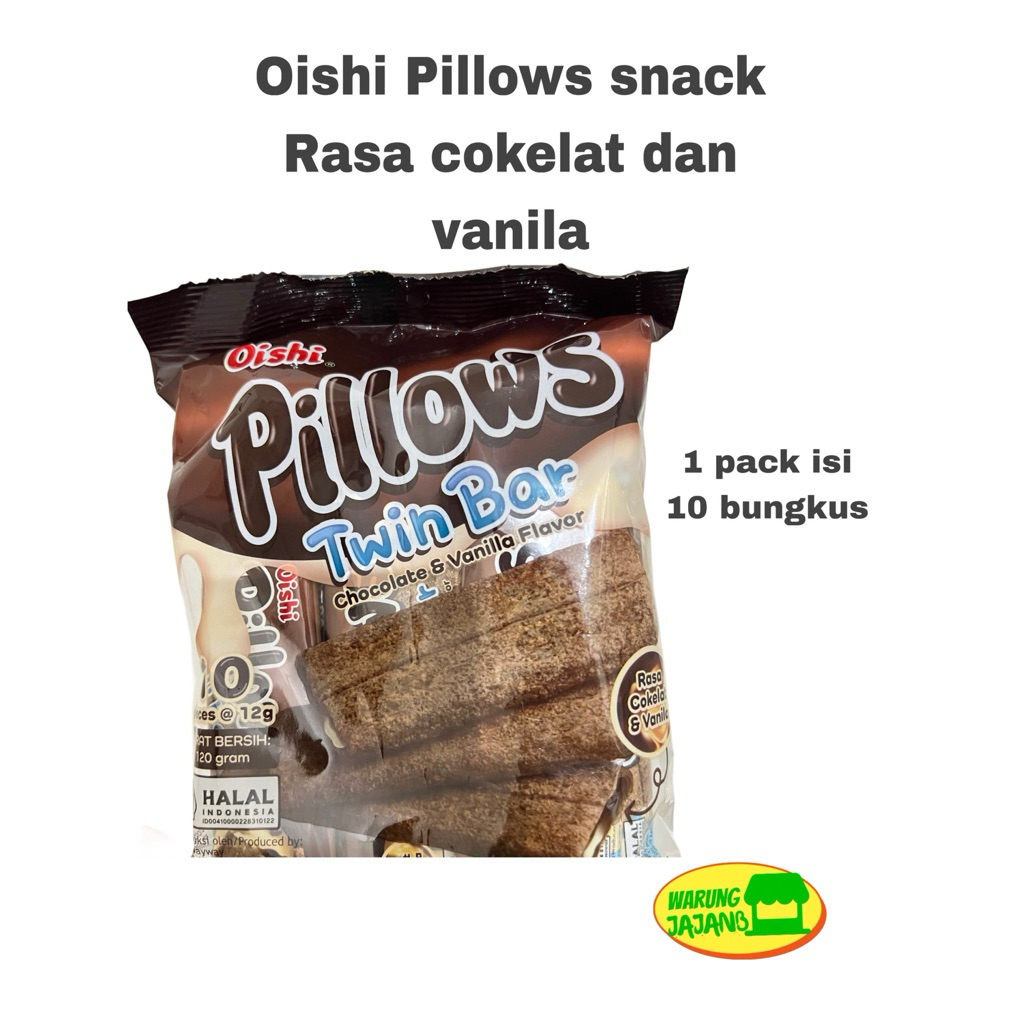 

OISHI Pillows Snack Twin Bar 1 pack isi 10 bungkus x 12gr Rasa Cokelat Vanilla