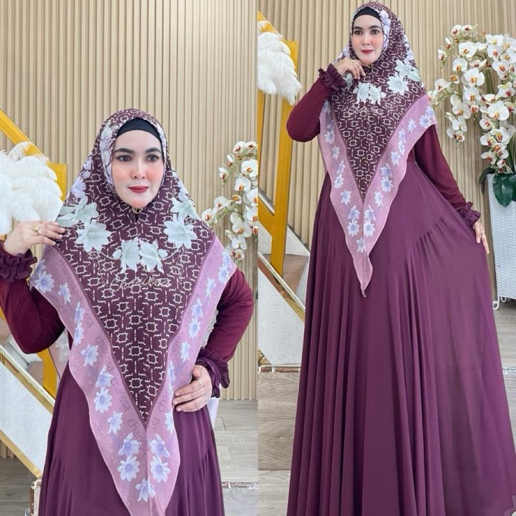 [COD] Khaira Seriest Set Syari Printing Premium | Charissa Syari BungaStore.jkt | Gamis Cantik Mewah