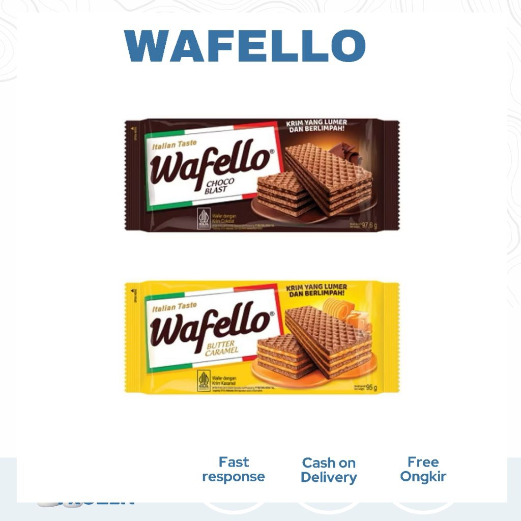 

WAFELLO WAFER CHOCO BLAST/BUTTER CARAMEL/COCONUT CREME/DURIAN/CHEESE 15 GR X 10 ( 1 PACK ISI 10 PCS)