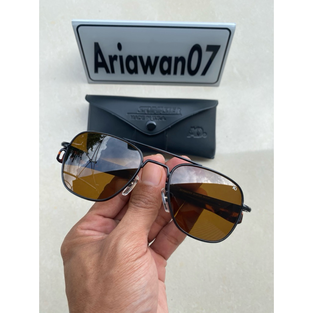 kacamata pilota ao american optical usa frame hitam kaca coklat