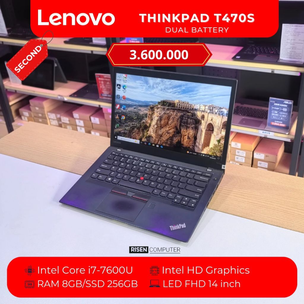 LENOVO THINKPAD T470S Intel Core I7-7600U FHD 14inch RAM 8GB SSD 256GB Notebook Second Bekas