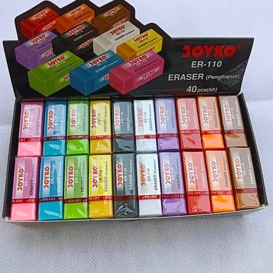 

1 pack isi 40 pcs penghapus kecil/eraser warna warni joyko er-110 murah Stationery Pensil Hitam - Random, 10 pcs