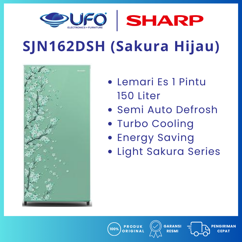 SHARP Lemari Es | Kulkas 1 Pintu 150 Liter SJN162DSH | SJN182DSH | SJN192DSH Warna Sakura Blue