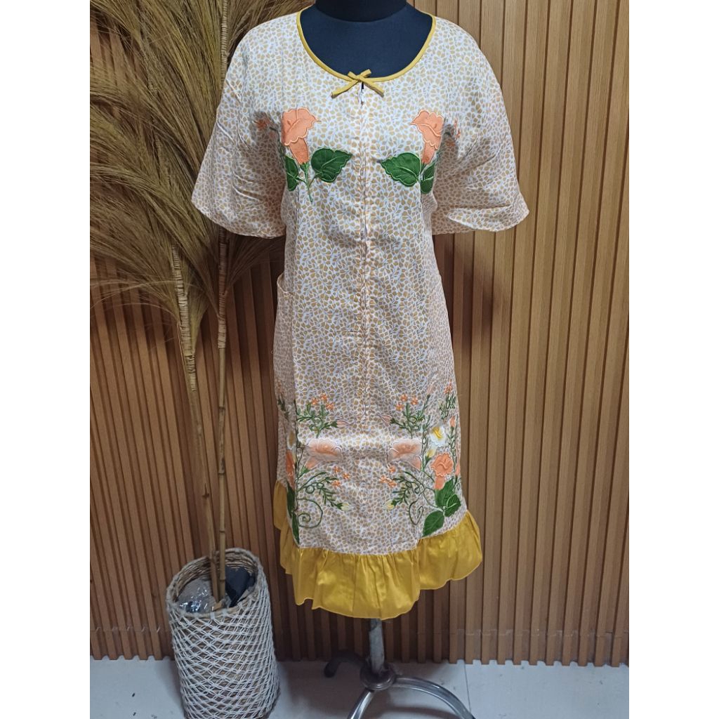 Daster Malang Wanita Katun Jepang Premium Bordir Bunga Kala Kuning