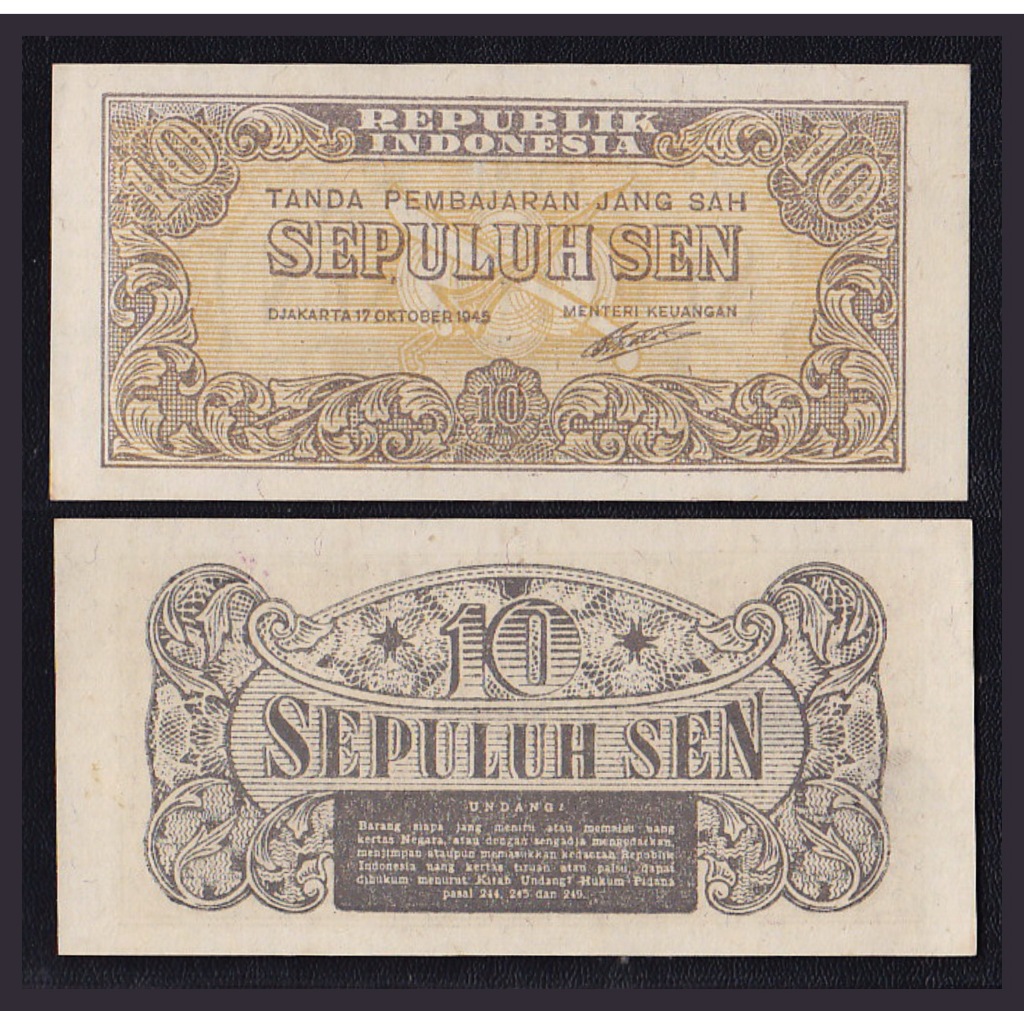 Uang kuno 10 Sen tahun 1945 seri Oeang Repoeblik Indonesia (ORI-I)