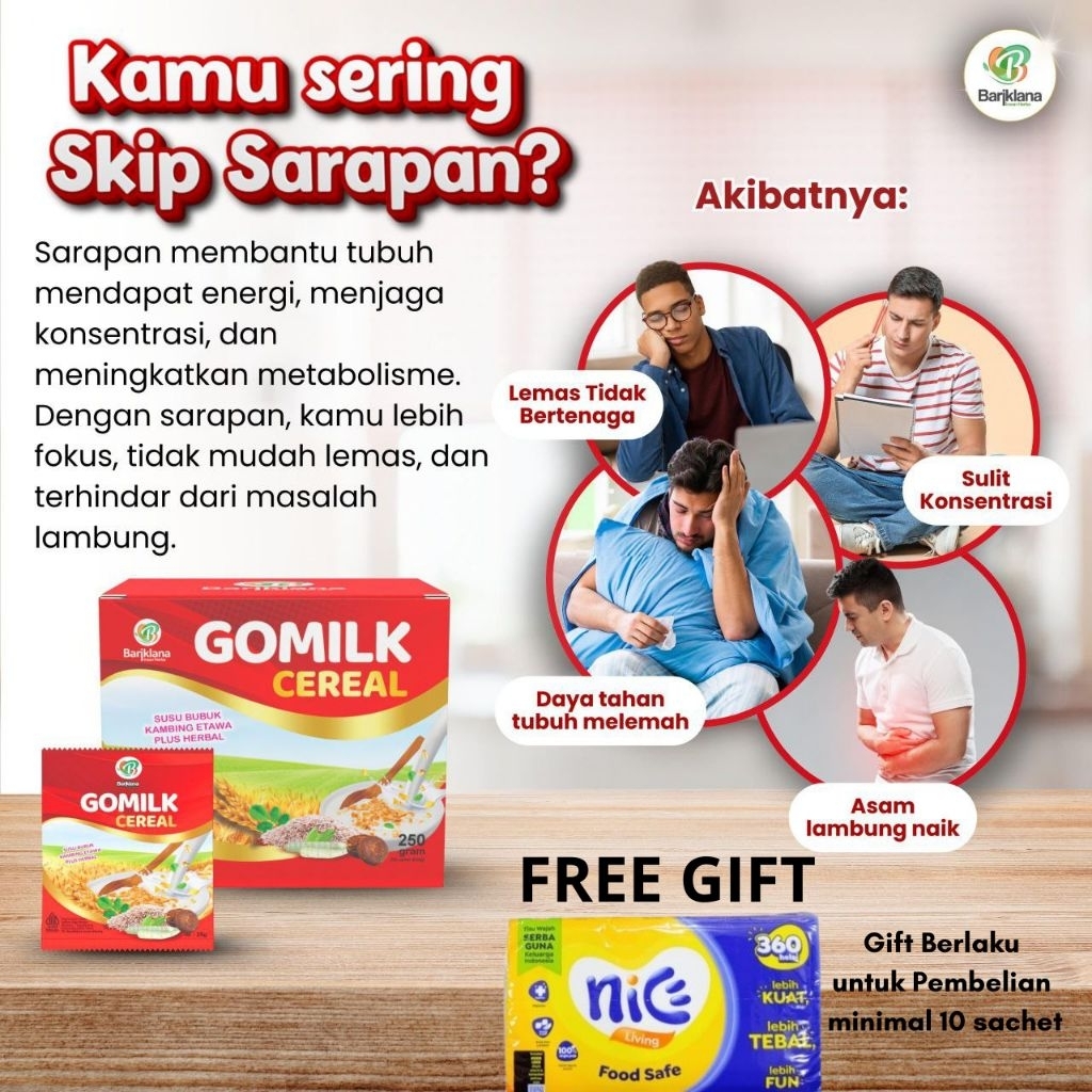 

(Beli 10 Free Tissue)Gomilk Cereal Sachet Kenyang lebih Lama Kaya Nutrisi&Vitamin