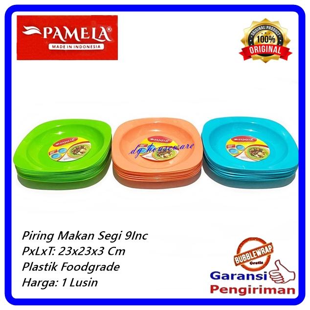 12Pcs-1 Lusin Piring Makan Plastik Segi 9Inc Piring Plastik 9 Inch Foodgrade Pamela ( Harga 1 Lusin 