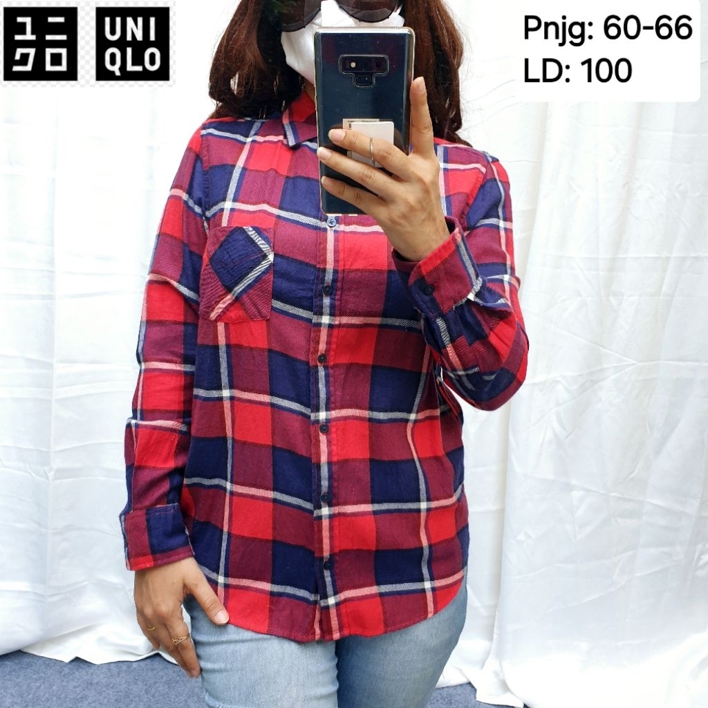 UNIQLO Baju Atasan Kemeja Flanel Lengan Panjang Wanita