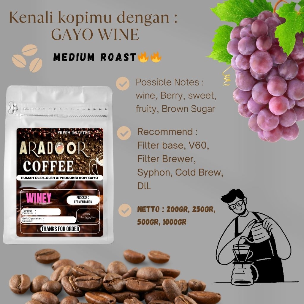 

Kopi Gayo wine process fermentation arabika gayo 200gr