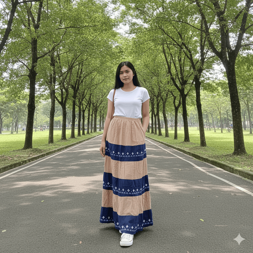 Rok panjang bunga bordir coklat