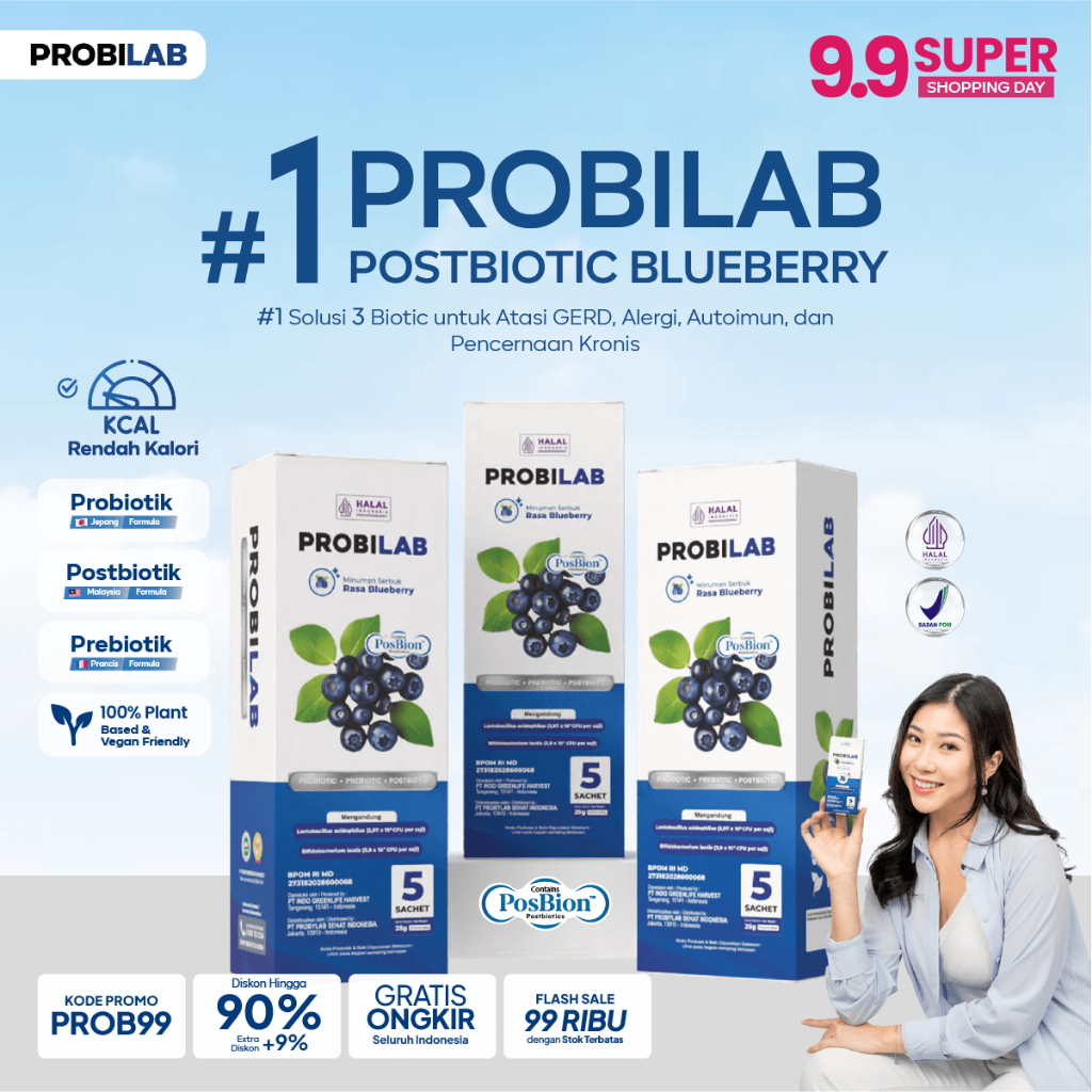 

[KHUSUS LIVE] PROBILAB - 3 Box Suplemen 3 Biotik untuk Pencernaan, GERD, Asam Lambung & Detoks Usus Rasa Blueberry