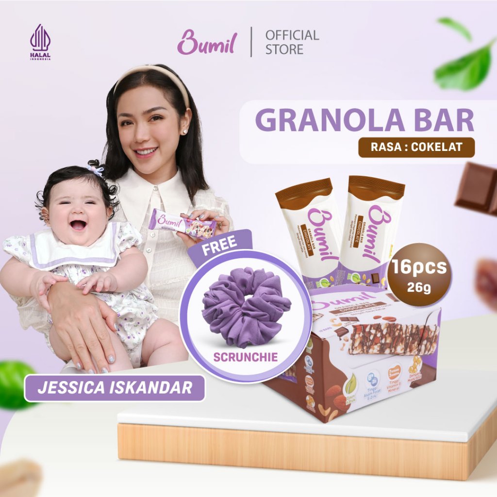 

BUMIL Makanan Ringan Bar Rasa Coklat dengan Daun Katuk (Granola Bar Coklat) [1 box / 16 pcs]