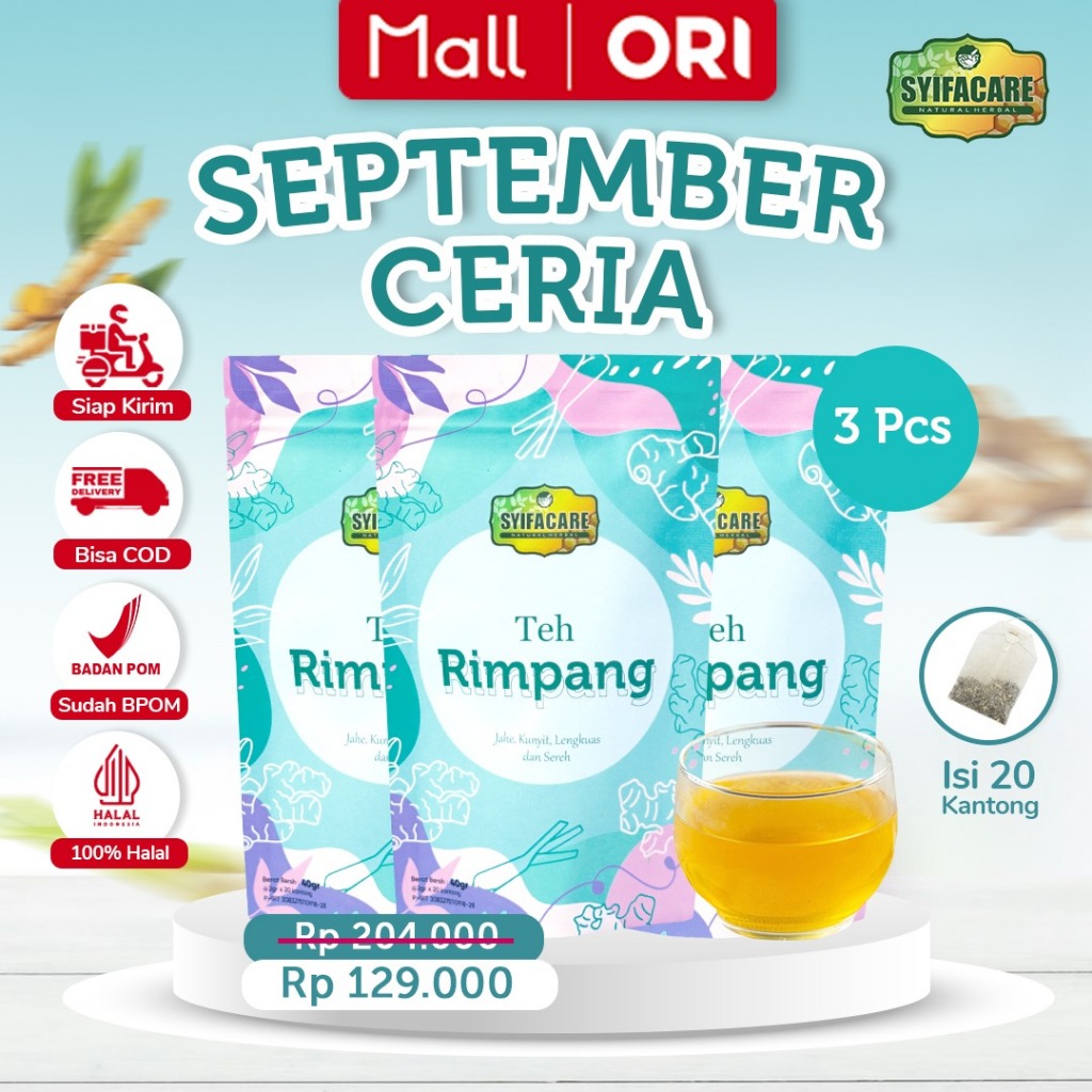

[Paket 3 Pcs] BPOM Teh Rimpang JSR Syifacare - Minuman Instan Herbal Rempah Jahe Kunyit Lengkuas Sereh - BPOM & HALAL MUI