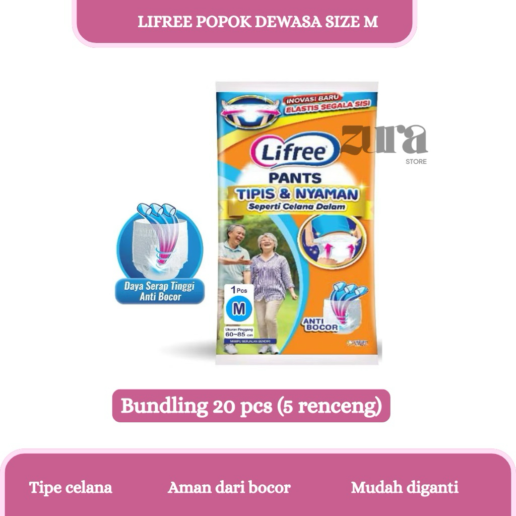 LIFREE 5 RENCENG SIZE M 20 PCS POPOK LANSIA MANULA PAMPERS ORANG TUA