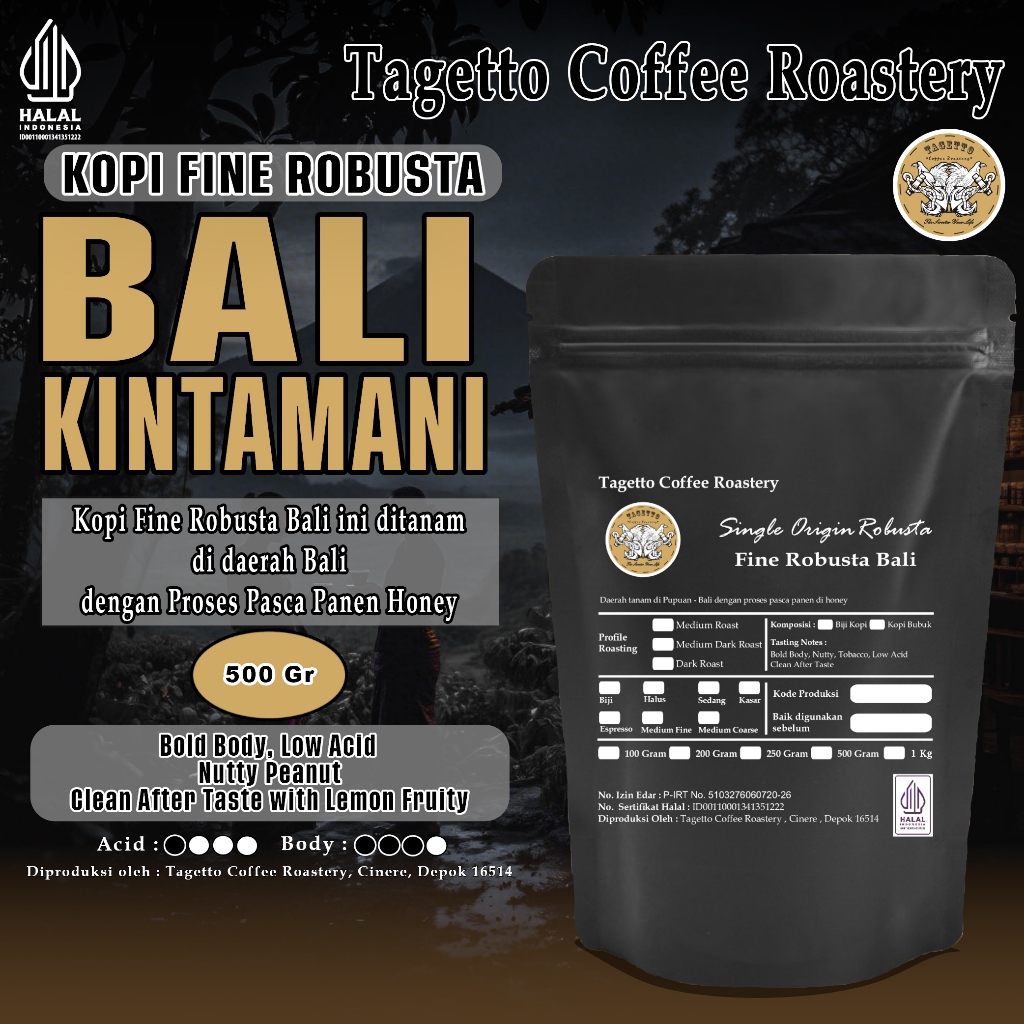 

KOPI FINE ROBUSTA BALI 500GR - HONEY PROCESS | BEAN GROUND BIJI BUBUK 500 GRAM TAGETTO COFFEE ROASTERY