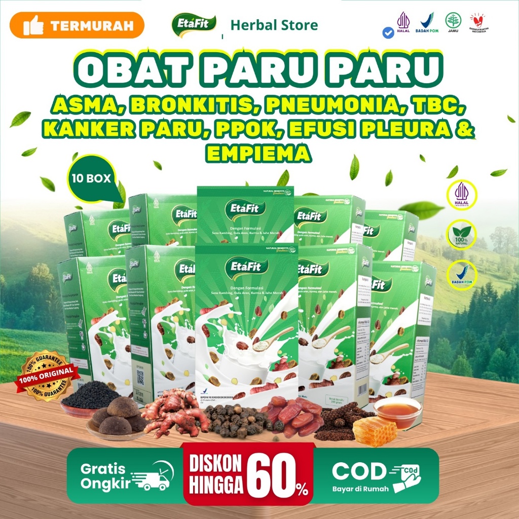 

Etafit Paket 10 Box Susu Kambing Etawa Murni 100% Original - Asma Bronkitis Pneumonia Radang Paru Tbc Kanker Kronis Efusi Pleura Empiema Fibrosis Paling Ampuh
