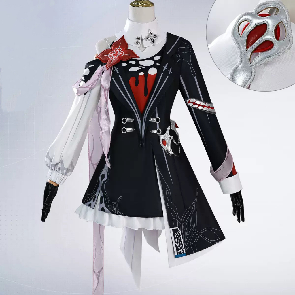 Game Honkai Star Rail Evernight March 7th Cosplay Costume Wig Dress Earrings Headwear Mysterious For