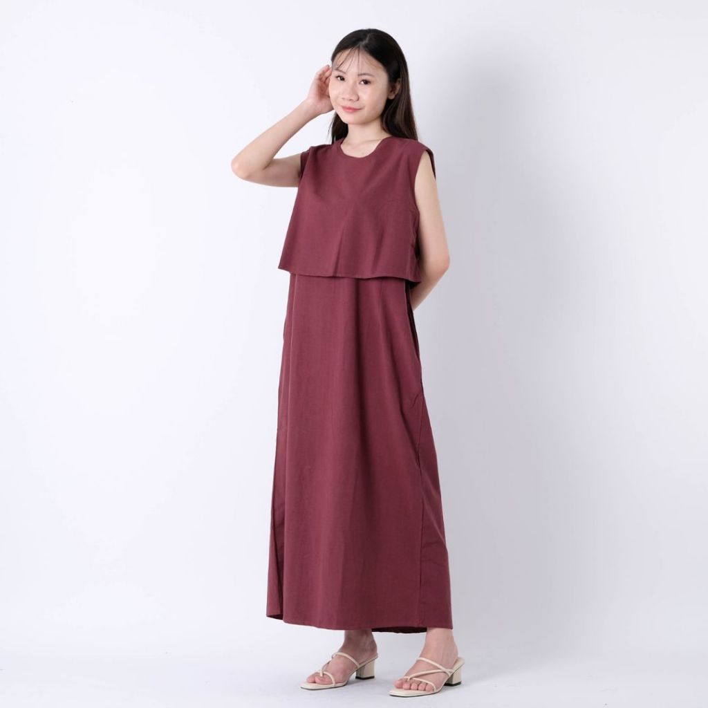 FEMMEWEAR - JOANNA DRESS | inner long dress linen tanpa lengan