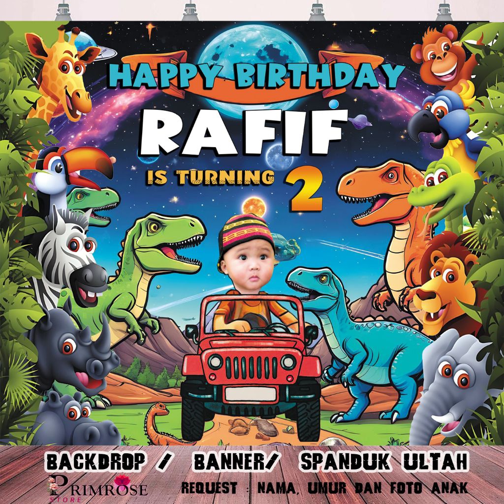 spanduk ulang tahun anak spanduk ultah karakter banner backdrop birthday costum animals sea marvel