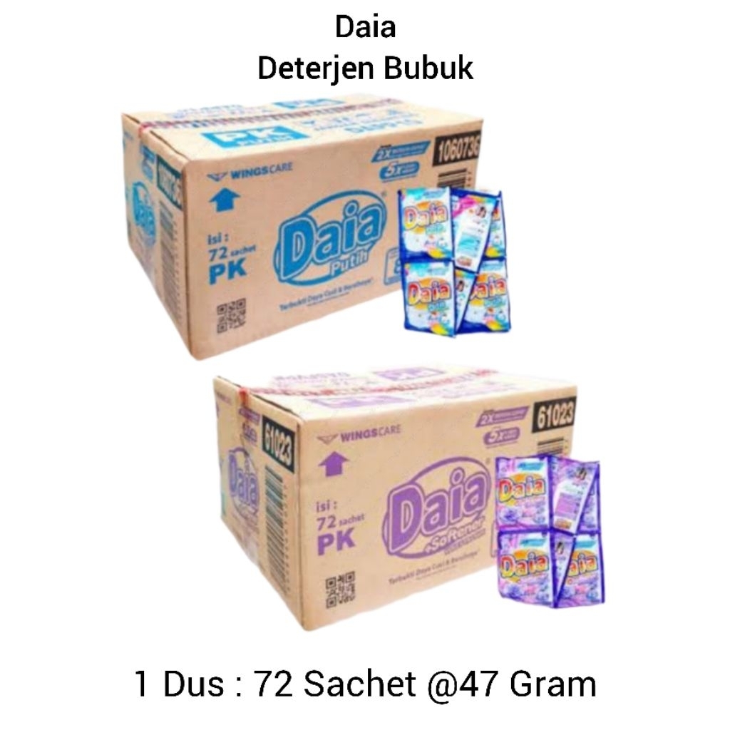 1 Dus DAIA 1000 @47 Gram Isi 72 Sachet Deterjen Bubuk Softener Sabun Cuci Pakaian Pelembut Pemutih S