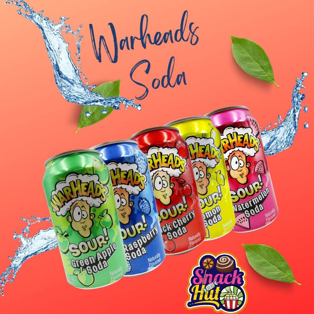 

Minuman Impor Amerika Warheads Sour Soda Drink 355 Ml x 3 Varian Blue Raspberry, Green Apple, Peach, Black Cherry, Watermelon, Sunkist Varian Berry Lemonade, Grape, Crush Varian Orange Soda, Strawberry, 7 Up Varian Cherry Soda