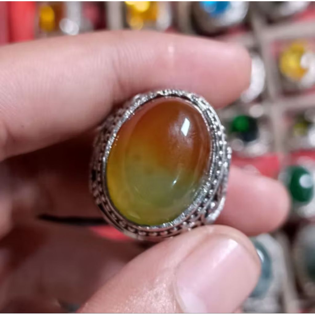 Batu cincin pancawarna Garut natural ring alpaka super