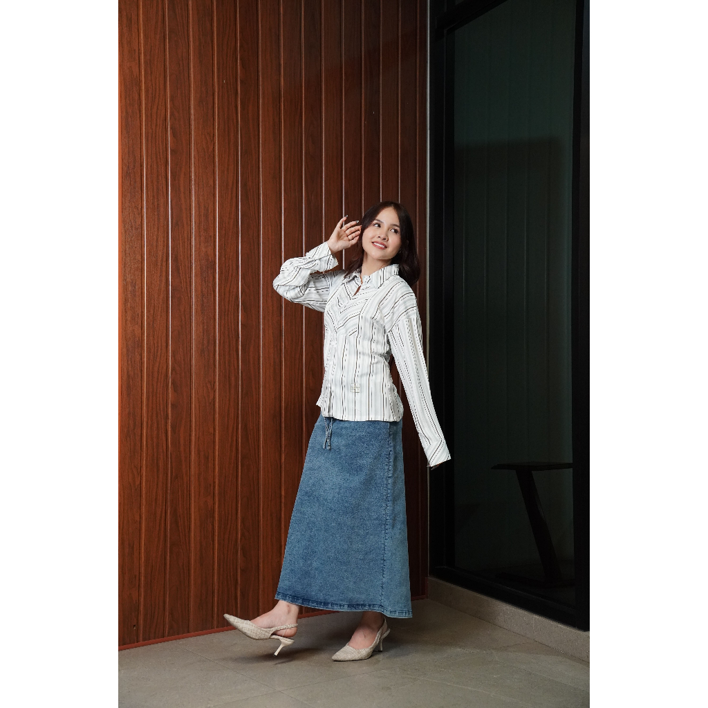 Rok Panjang Missty Freeteen Wanita Warna Biru Denim Model Korea Kekinian (Rosemary 26))