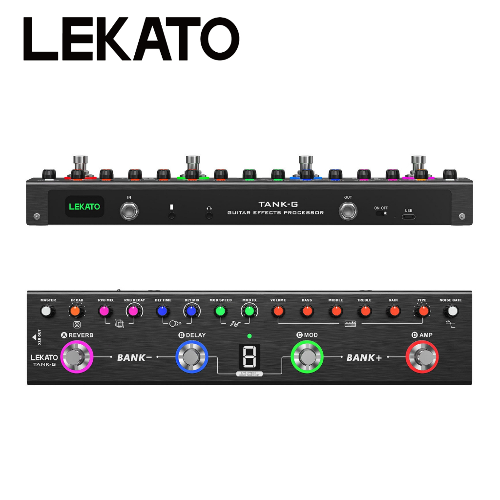 LEKATO Tank-G Multi Pedal Efek Bass Pedal Efek Gitar Pedal 4 Modul 36 Preset Recording IR