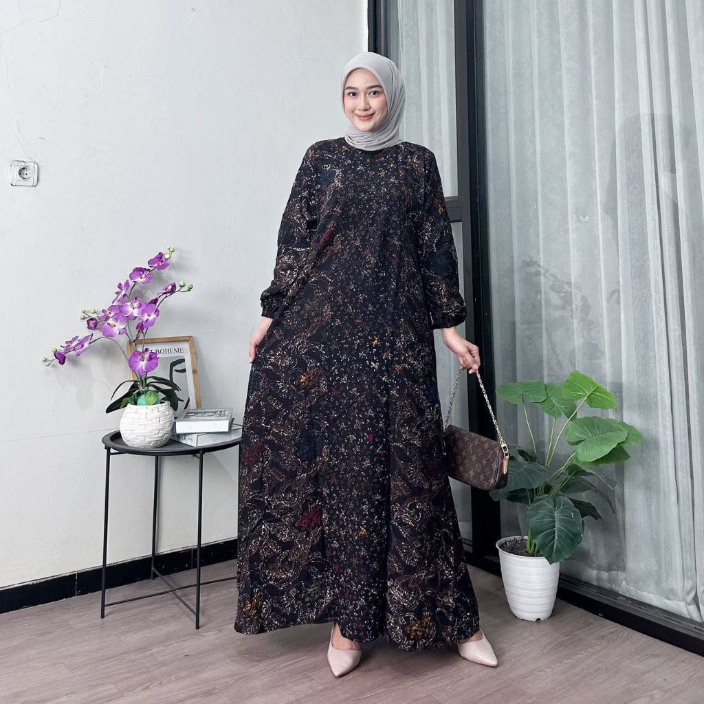 Gamis Batik Jumbo Modern Kombinasi Terbaru || Gamis Batik Pekalongan || Gamis cap || Gamis Busui Bum