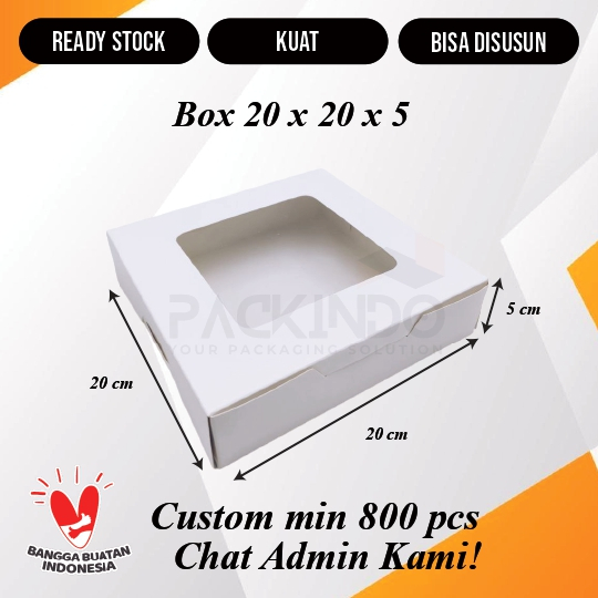 

(10 pcs) Tempat Kue Kotak Dus Wadah Ivory Polos 20 cm x 20 cm x 5 cm Jendela Mika terlaris