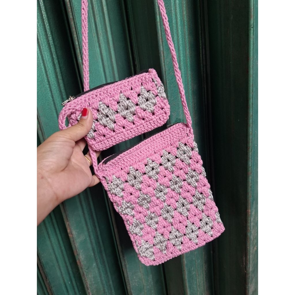 Tas HP rajut dan dompet koin rajut