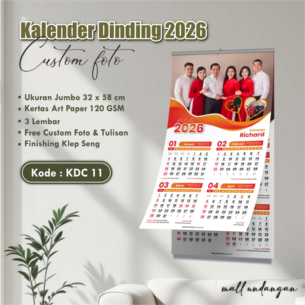 

CETAK KALENDER DINDING CUSTOM NAMA - KALENDER 2026 FREE FOTO GABUNG SATUAN - KALENDER DINDING PREMIUM