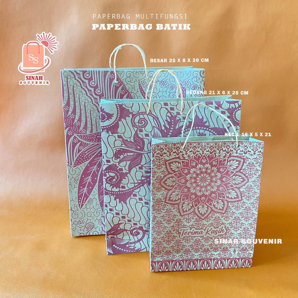 

Paper Bag Batik Gift Bags Souvenir Snack Arisan Hajatan Birthday Wedding Handle Tali Kertas