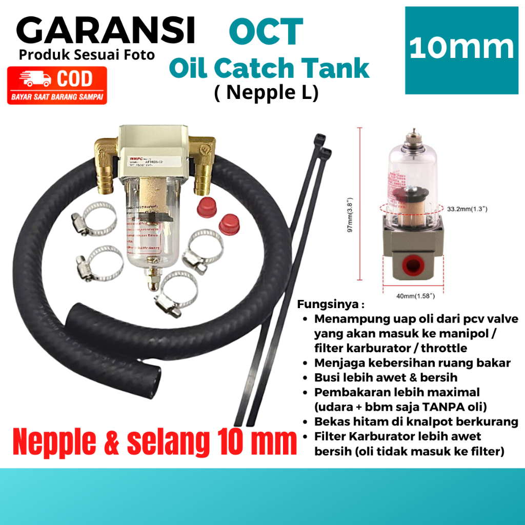 OCT 10mm Filter Uap Oli Mesin OCT Oil Cath Tank Variasi Sparepat Mobil Penampung Uap Oli Mesin Separ