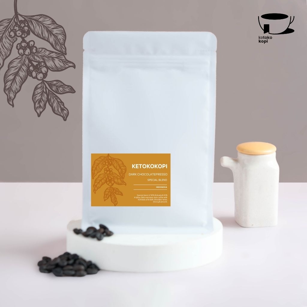 

Kopi Dark Chocolatepresso 200 gram - Special Blend 50% Arabica 50% Robusta Pouch Biji/Giling